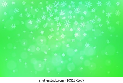 Light Green vector background with xmas snowflakes. Blurred decorative design in xmas style with snow. The template can be used as a new year background.
