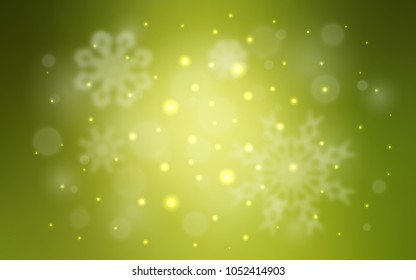 Light Green vector background with xmas snowflakes. Snow on blurred abstract background with gradient. The pattern can be used for new year leaflets.