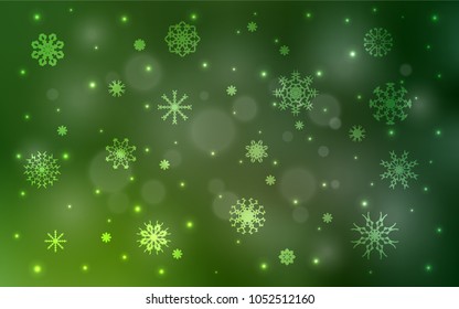 Light Green vector background with xmas snowflakes. Modern geometrical abstract illustration with crystals of ice. New year design for your business advert.