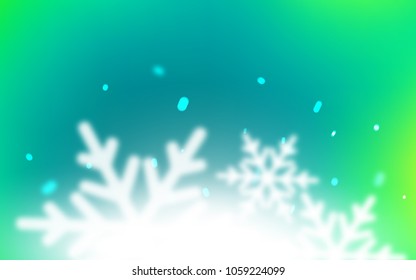 Light Green vector background with xmas snowflakes. Decorative shining illustration with snow on abstract template. The pattern can be used for new year ad, booklets.