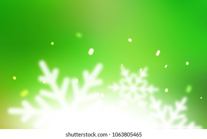 Light Green vector background with xmas snowflakes. Decorative shining illustration with snow on abstract template. New year design for your ad, poster, banner.