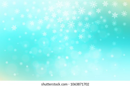 Light Green vector background with xmas snowflakes. Glitter abstract illustration with crystals of ice. New year design for your business advert.
