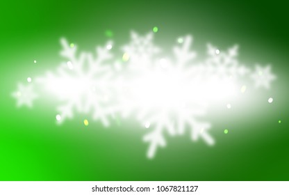 Light Green vector background with xmas snowflakes. Decorative shining illustration with snow on abstract template. The pattern can be used for new year leaflets.