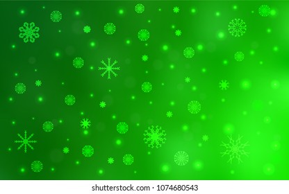 Light Green vector background with xmas snowflakes. Blurred decorative design in xmas style with snow. The template can be used as a new year background.