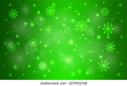 Light Green vector background with xmas snowflakes. Decorative shining illustration with snow on abstract template. The pattern can be used for year new  websites.