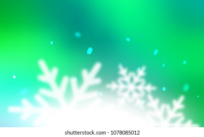 Light Green vector background with xmas snowflakes. Shining colored illustration with snow in christmas style. The template can be used as a new year background.