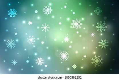 Light Green vector background with xmas snowflakes. Modern geometrical abstract illustration with crystals of ice. The pattern can be used for new year ad, booklets.