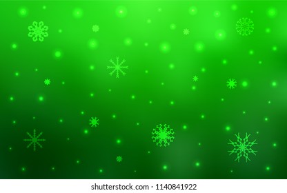 Light Green vector background with xmas snowflakes. Glitter abstract illustration with crystals of ice. New year design for your business advert.
