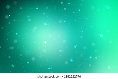Light Green vector background with xmas snowflakes. Decorative shining illustration with snow on abstract template. New year design for your ad, poster, banner.