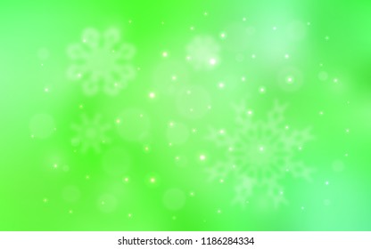 Light Green vector background with xmas snowflakes. Decorative shining illustration with snow on abstract template. The pattern can be used for new year ad, booklets.
