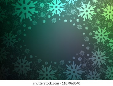Light Green vector background with xmas snowflakes. Snow on blurred abstract background with gradient. The template can be used as a new year background.