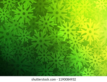 Light Green vector background with xmas snowflakes. Shining colored illustration with snow in christmas style. The pattern can be used for year new  websites.