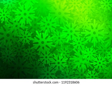 Light Green vector background with xmas snowflakes. Decorative shining illustration with snow on abstract template. New year design for your ad, poster, banner.