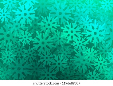 Light Green vector background with xmas snowflakes. Shining colored illustration with snow in christmas style. New year design for your business advert.