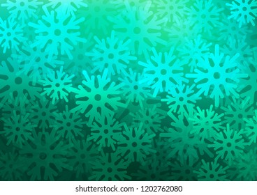 Light Green vector background with xmas snowflakes. Shining colored illustration with snow in christmas style. The template can be used as a new year background.