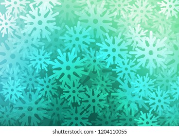 Light Green vector background with xmas snowflakes. Shining colored illustration with snow in christmas style. The pattern can be used for new year leaflets.