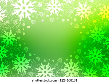 Light Green vector background with xmas snowflakes. Snow on blurred abstract background with gradient. The pattern can be used for new year ad, booklets.