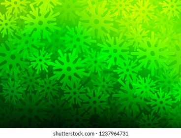 Light Green vector background with xmas snowflakes. Shining colored illustration with snow in christmas style. The template can be used as a new year background.
