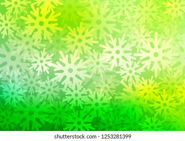 Light Green vector background with xmas snowflakes. Shining colored illustration with snow in christmas style. The pattern can be used for new year ad, booklets.