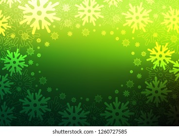 Light Green vector background with xmas snowflakes. Decorative shining illustration with snow on abstract template. The pattern can be used for new year ad, booklets.