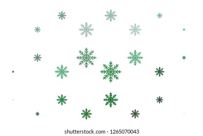 Light Green vector background with xmas snowflakes. Decorative shining illustration with snow on abstract template. New year design for your ad, poster, banner.