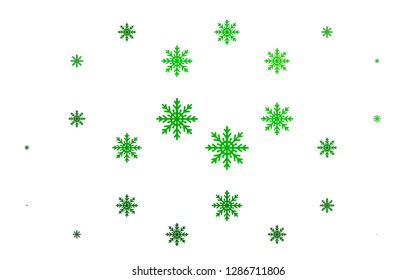 Light Green vector background with xmas snowflakes. Glitter abstract illustration with crystals of ice. New year design for your ad, poster, banner.
