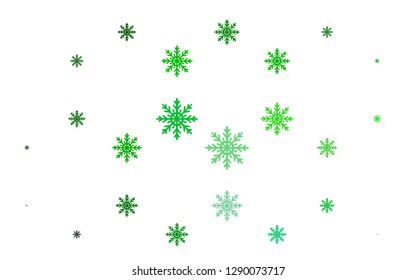 Light Green vector background with xmas snowflakes. Snow on blurred abstract background with gradient. New year design for your business advert.