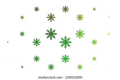 Light Green vector background with xmas snowflakes. Decorative shining illustration with snow on abstract template. New year design for your ad, poster, banner.