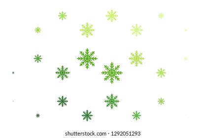 Light Green vector background with xmas snowflakes. Snow on blurred abstract background with gradient. The pattern can be used for year new  websites.