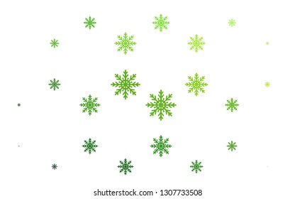 Light Green vector background with xmas snowflakes. Decorative shining illustration with snow on abstract template. New year design for your ad, poster, banner.