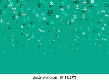 Light Green vector background with xmas snowflakes. Colorful snowflakes with gradient on abstract background. New year design for poster, banner.