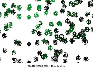 Light Green vector background with xmas snowflakes. Decorative shining illustration with snow on abstract template. The template can be used as a new year background.