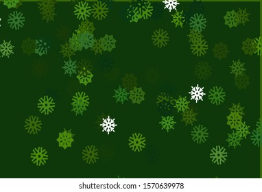 Light Green vector background with xmas snowflakes. Decorative shining illustration with snow on abstract template. The pattern can be used for year new  websites.