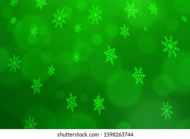 Light Green vector background with xmas snowflakes. Snow on blurred abstract background with gradient. The template can be used as a new year background.