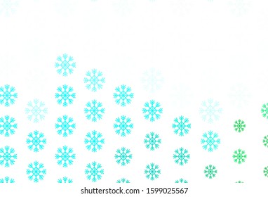 Light Green vector background with xmas snowflakes. Colorful decorative design in xmas style with snow. Pattern for new year ad, booklets.