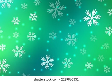 Light Green vector background with xmas snowflakes, stars. Gradient colorful illustration with snow in christmas style. New Year design for business advert.