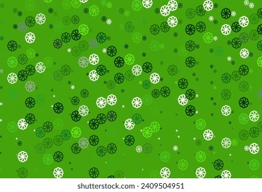 Light Green vector background with xmas snowflakes. Blurred decorative design in xmas style with snow. New year design for your ad, poster, banner.