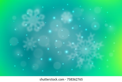 Light Green vector background with xmas snowflakes. Snow on blurred abstract background with gradient. New year design for your business advert.