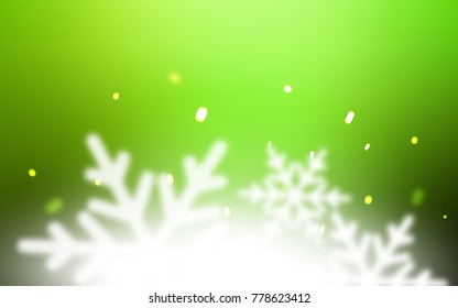 Light Green vector background with xmas snowflakes. Shining colored illustration with snow in christmas style. The template can be used as a new year background.