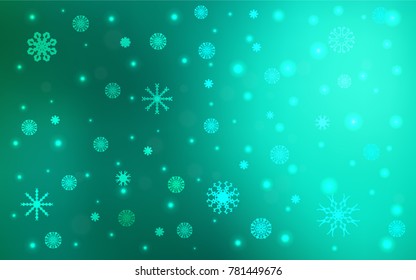 Light Green vector background with xmas snowflakes. Snow on blurred abstract background with gradient. The pattern can be used for new year leaflets.