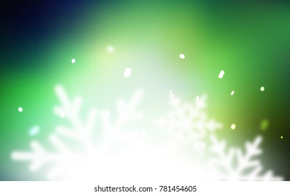 Light Green vector background with xmas snowflakes. Snow on blurred abstract background with gradient. The pattern can be used for year new  websites.
