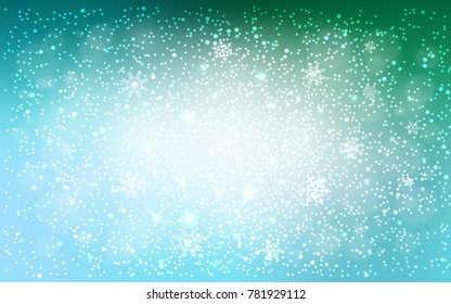 Light Green vector background with xmas snowflakes. Decorative shining illustration with snow on abstract template. The pattern can be used for new year leaflets.