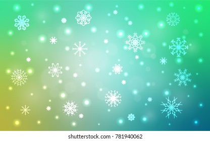 Light Green vector background with xmas snowflakes. Blurred decorative design in xmas style with snow. New year design for your ad, poster, banner.