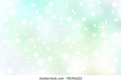 Light Green vector background with xmas snowflakes. Decorative shining illustration with snow on abstract template. The pattern can be used for new year leaflets.