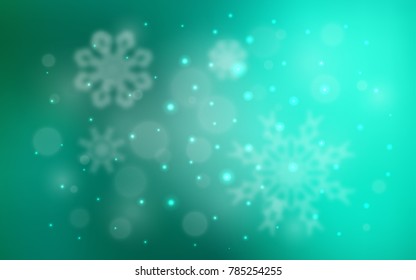 Light Green vector background with xmas snowflakes. Shining colored illustration with snow in christmas style. New year design for your ad, poster, banner.