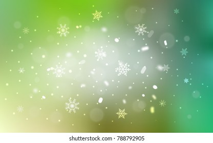 Light Green vector background with xmas snowflakes. Glitter abstract illustration with crystals of ice. The pattern can be used for new year ad, booklets.