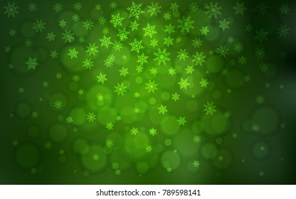 Light Green vector background with xmas snowflakes. Shining colored illustration with snow in christmas style. The pattern can be used for new year ad, booklets.