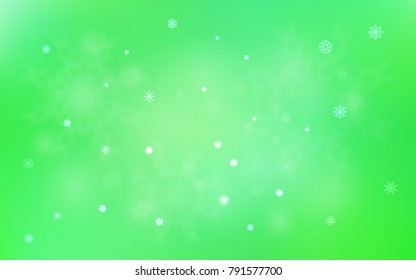 Light Green vector background with xmas snowflakes. Snow on blurred abstract background with gradient. The pattern can be used for new year ad, booklets.