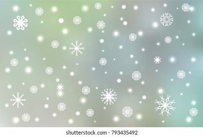 Light Green vector background with xmas snowflakes. Glitter abstract illustration with crystals of ice. New year design for your ad, poster, banner.