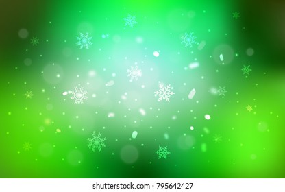 Light Green vector background with xmas snowflakes. Snow on blurred abstract background with gradient. The pattern can be used for new year ad, booklets.